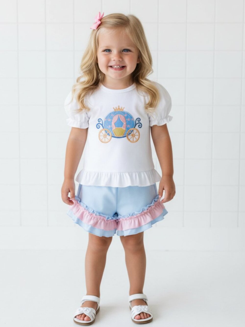 Girl's Blue & Pink Princess Carriage Short Set